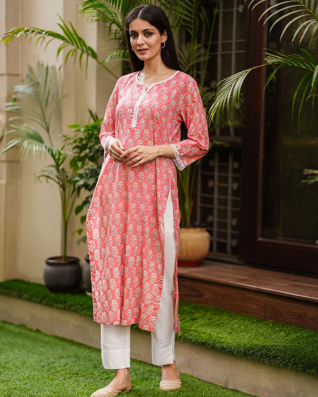 Women's Cotton Pink Printed Straight Kurta Trouser Set, Ethnic Wear pink  kurti, Women's casual & Party wear Kurti set, Latest salwar suit for women,  Traditional kurti for women/girls
